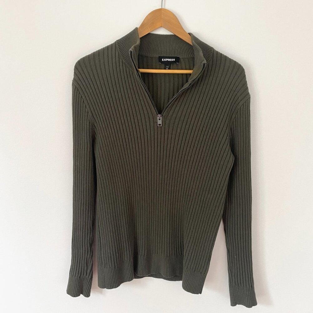 Men's Express Ribbed Green Pullover Half Zip, Size M, excellent condition